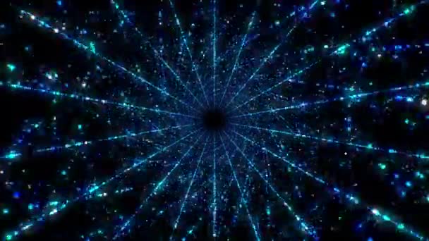 Bezszwowy cyfrowy tunel abstrakcyjny wykonany z migających kropki i linie Niebieskie białe kolory. Pętla 3D Animacja Błyszczące cząstki Cyfrowa futurystyczna koncepcja. 4k Ultra HD 3840x2160. — Wideo stockowe