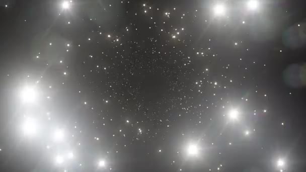 Movendo-se através da foto pisca sem costura. Brilhante Twinkling Flares no fundo preto em Looped 3d Animação. 4K Ultra HD 3840x2160 . — Vídeo de Stock