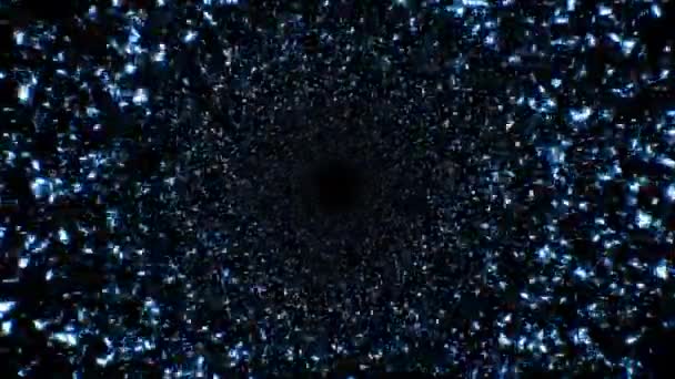 美丽的闪烁着的碎片蓝色的飞扬无缝隙.环状抛射粒子的3D动画。4k Ultra HD 3840x2160. — 图库视频影像