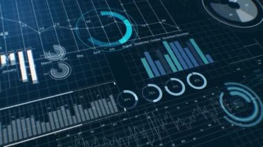 Güzel borsa grafikleri. Koyu mavi versiyonu. Dijital Ekranda Finansal Rakamlar, Grafikler ve Diyagramlar Büyüyor. İş Teknolojisi Kavram Geçmişi. Sunumlar için kullanışlı. 4k UHD 3840x2160.