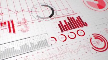 Borsa Verisi Kırmızı Renkli Sürüm. Beyaz Arkaplanda Büyüyen Grafikler, Grafikler ve Diyagramlarla Güzel Dijital Ekran. İş Teknolojisi Konsepti. Sunumlar için kullanışlı. 4k UHD 3840x2160.