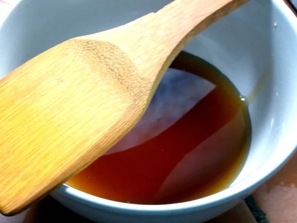 Cucchiaio Legno Sopra Ciotola Miele Delizioso Miele — Foto Stock
