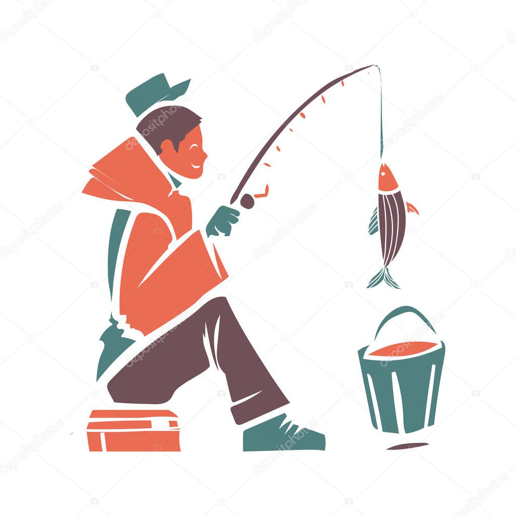 Fisherman and fish illustration vector