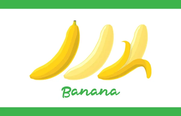 Paquete Ilustración Frutas Banana Entero Pelar — Vector de stock