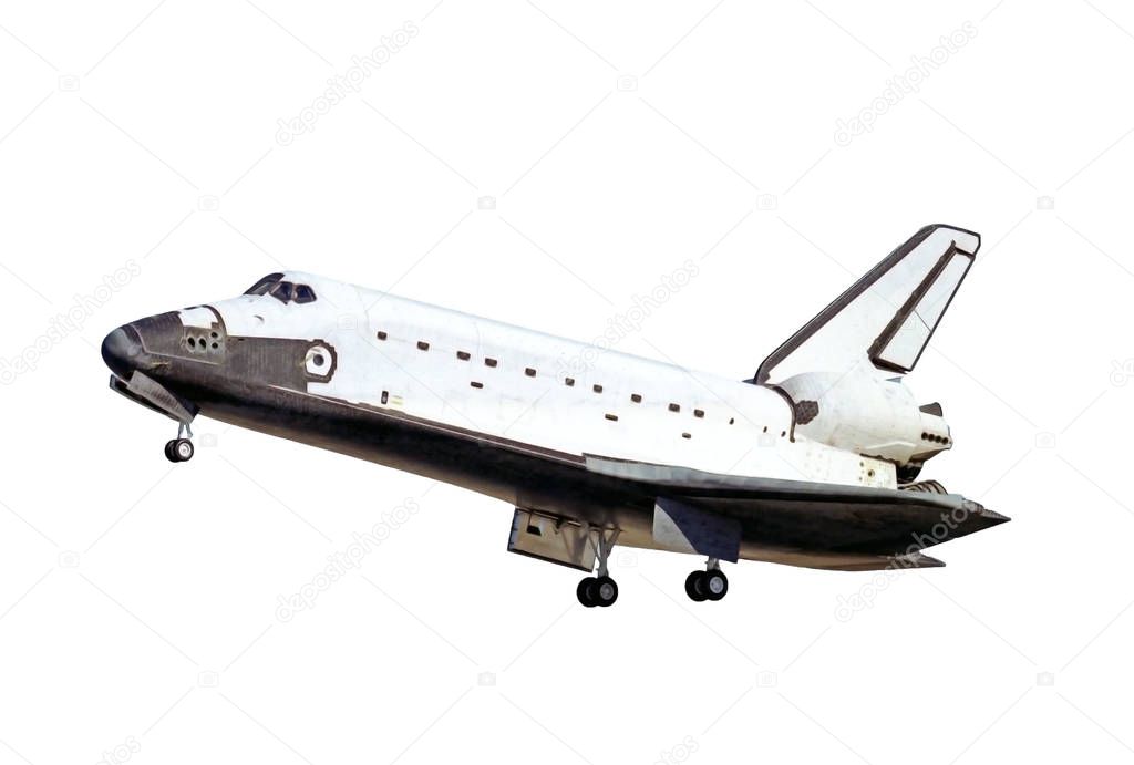 The space shuttle, during take-off, isolated on a white background. Elements of this image were furnished by NASA