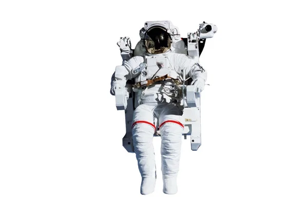 El astronauta con traje espacial, en un espacio exterior, sin seguro, aislado sobre un fondo blanco. Elementos de esta imagen fueron proporcionados por la NASA — Foto de Stock