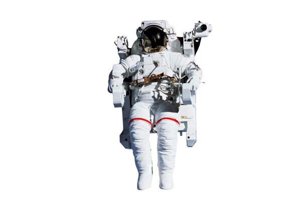 The astronaut in a space suit, in an outer space, without insurance, isolated on a white background. Elements of this image were furnished by NASA