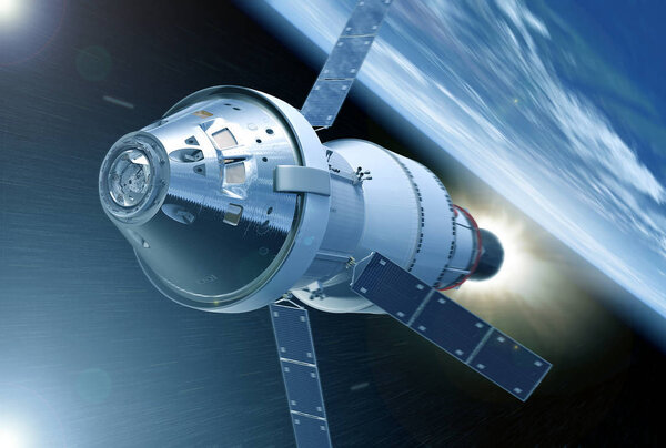 Космический спутник в космосе над землей. Элементы этого изображения были представлены НАСА
