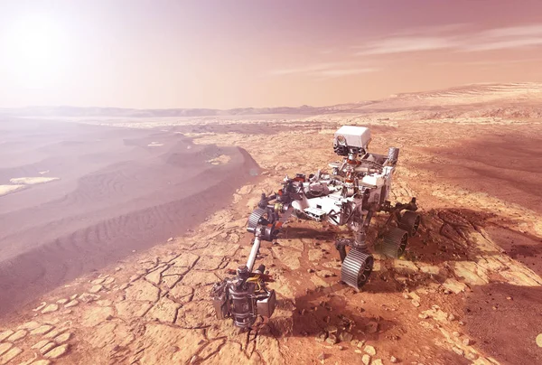 Mars rover explores the surface of the planet Mars. Elements of this image were furnished by NASA — Stock Photo, Image