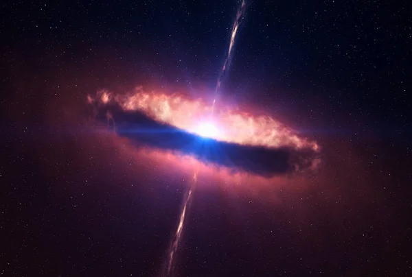 Uzayın derinliklerinde parlak, kırmızı-koyu kuasar. Bu görüntünün unsurları Nasa tarafından döşenmiştir