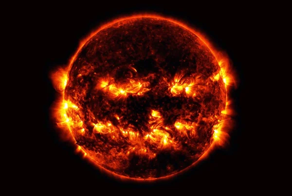O sol, com vórtices e ventos, sobre um fundo escuro. Elementos desta imagem foram fornecidos pela NASA — Fotografia de Stock