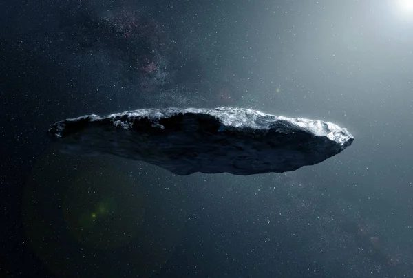Uzayın derinliklerinde büyük bir gri asteroit. Bu görüntünün unsurları Nasa tarafından döşenmiştir