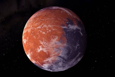 Mars gezegeni, beyaz bir nokta ile, karanlık bir arka plan üzerinde. Bu görüntünün unsurları Nasa tarafından döşenmiştir