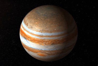 Jüpiter gezegeni, büyük bir nokta ile, karanlık bir arka plan üzerinde bu görüntünün elemanları Nasa tarafından döşenmiştir