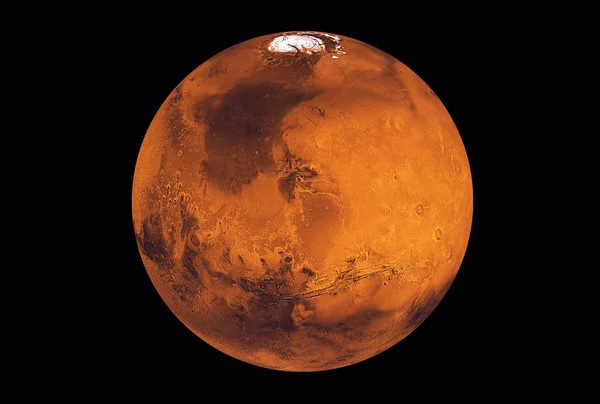Planeta Marte, con una mancha blanca, sobre un fondo oscuro. Elementos de esta imagen fueron proporcionados por la NASA —  Fotos de Stock