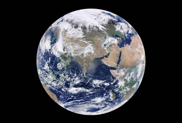 Planeta Terra, com ciclones e o oceano, sobre um fundo escuro. Elementos desta imagem foram fornecidos pela NASA — Fotografia de Stock