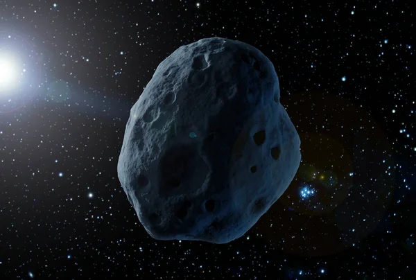 Uzayda büyük bir asteroit, karanlık bir arka plan üzerinde. Bu görüntünün unsurları Nasa tarafından döşenmiştir