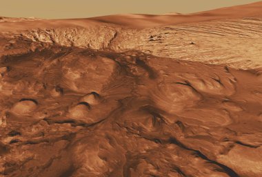 Mars'taki yüzey ve dağlar, gökyüzüyle birlikte. Bu görüntünün unsurları Nasa tarafından döşenmiştir