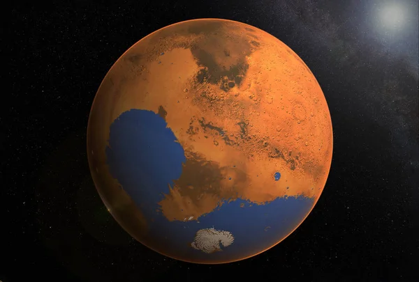 火星，有海洋和潜在的生命。这张图片的元素是由美国宇航局提供的 — 图库照片