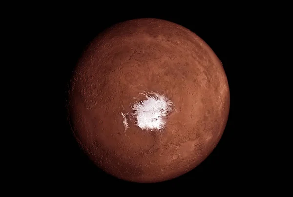 Planeta Marte com uma grande mancha branca sobre um fundo escuro. Elementos desta imagem foram fornecidos pela NASA — Fotografia de Stock
