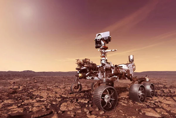 Mars explores the surface of the planet. Elements of this image were furnished by NASA — Stock Photo, Image