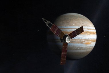 Jüpiter'in üzerinde uzay uydusu. Bu görüntünün unsurları Nasa tarafından döşenmiştir
