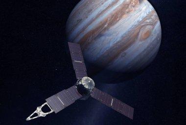 Jüpiter'in üzerinde uzay uydusu. Bu görüntünün unsurları Nasa tarafından döşenmiştir