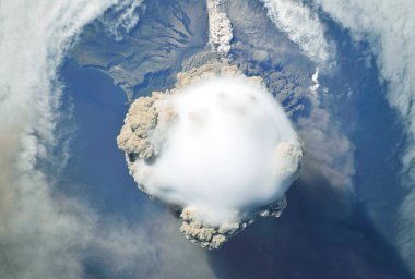 Eruption volcano from space. Elements of this image were furnished by NASA clipart