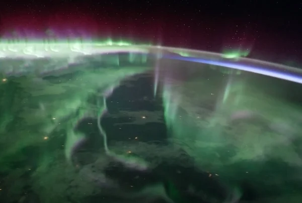 Aurora borealis from space. Elements of this image were furnished by NASA — Stock Photo, Image