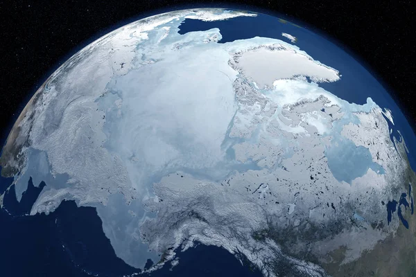 Polo Norte desde el espacio.Elementos de esta imagen fueron proporcionados por la NASA — Foto de Stock