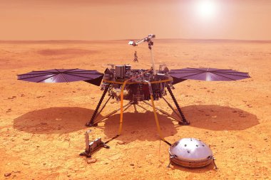 Mars gezegenindeki istasyon. Bu görüntünün elementleri Nasa tarafından döşendi.