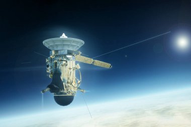 Anten çanaklı uzay uydusu. Bu görüntünün elementleri Nasa tarafından döşendi.