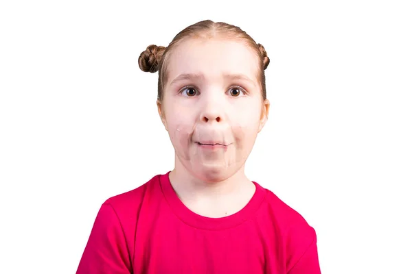 Chica con cinta adhesiva sobre la boca. Aislado sobre fondo blanco . — Foto de Stock