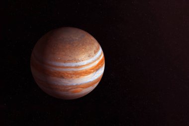 Jüpiter gezegeni, büyük bir noktayla, karanlık bir arka planda. Bu görüntünün elementleri NASA tarafından döşendi. Herhangi bir amaç için.