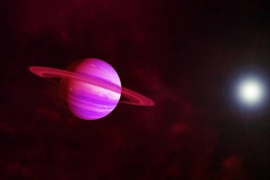 Satürn gezegeni alışılmadık renklerde. Bu görüntünün elementleri NASA tarafından döşendi..