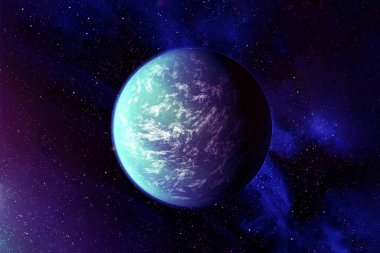 Uzayın derinliklerinde bir gezegen. Mavili. Bu görüntünün elementleri NASA tarafından döşendi. Yüksek kalite fotoğraf