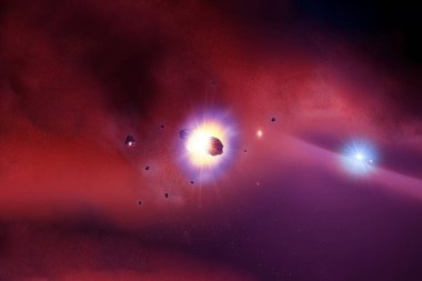 Kızıl uzay nebulası. Bu görüntünün elementleri NASA tarafından döşendi. Yüksek kalite fotoğraf