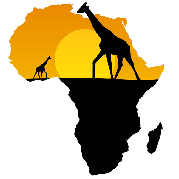 Векторная карта Африки черный и желтый животный жираф
