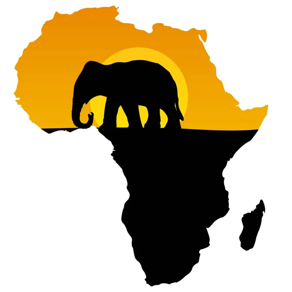 Mapa Vectorial África Elefante Animal Negro Amarillo — Vector de stock