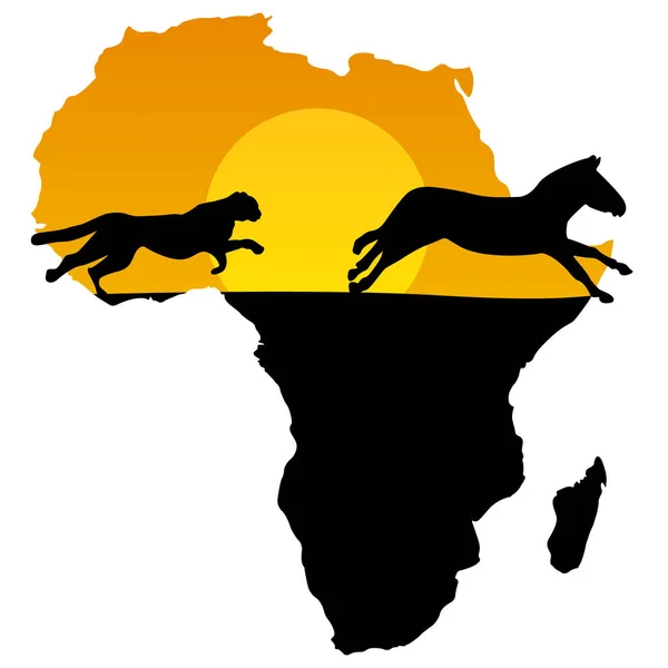 非洲的矢量地图捷豹和斑马的剪影 — 图库矢量图片