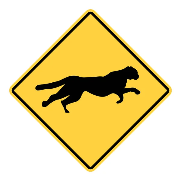 ベクトルの動物チーターの写真とひし形の形で黄色い警告標識 — ストックベクタ