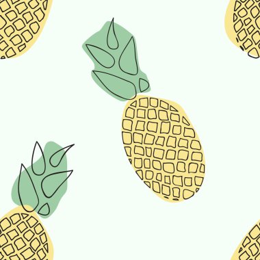 elle çizilmiş sorunsuz ananas desen sarı-açık renkli yeşil