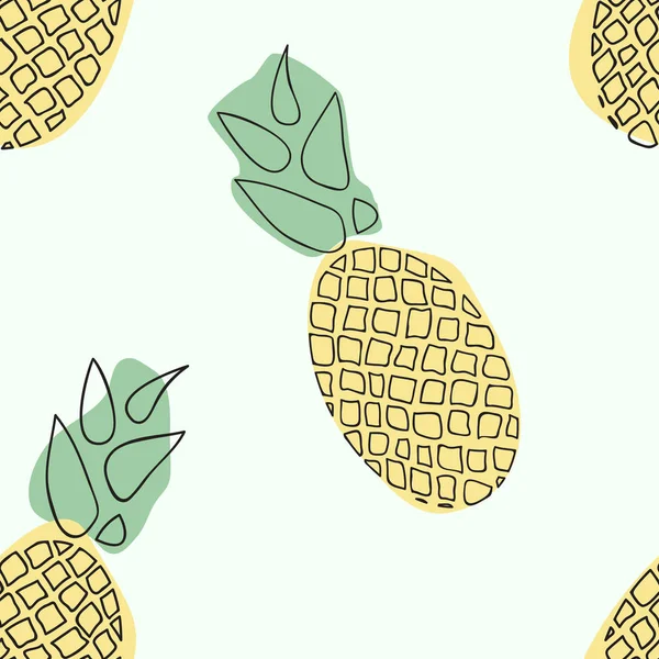 Hand Getekende Naadloze Ananas Patroon Geel Groen Lichte Achtergrond — Stockvector