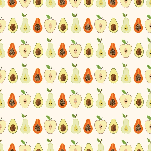 Hand Lichte Achtergrond Naadloze Avocado Appel Peer Papaya Patroon Getekend — Stockvector