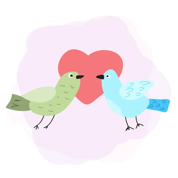 Красивая Векторная Рука Нарисованная Две Птицы Сердцем Любят Друг Друга — стоковый вектор