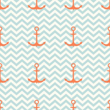 dalgalı çizgiler ve çapa kırmızı oluşan seamless modeli