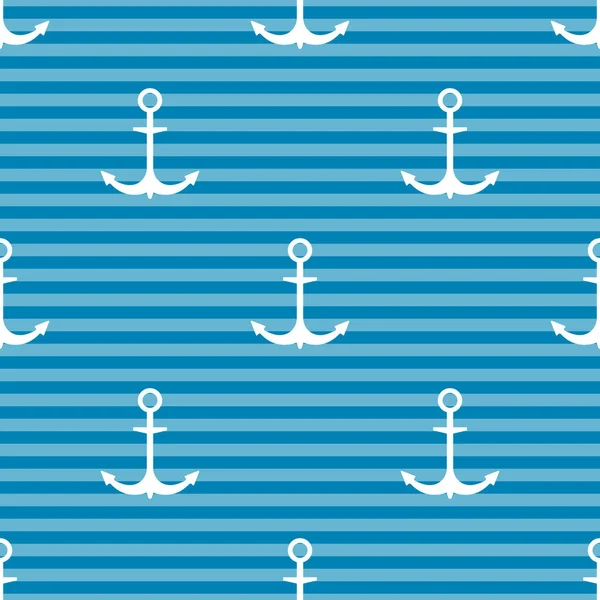 Patrón Sin Costura Que Consiste Líneas Horizontales Azules Ancla Blanca — Vector de stock