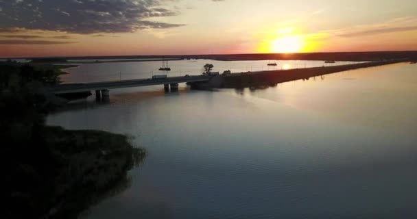 Beautiful view from the top of the river and sunset — Stock Video