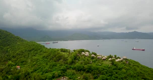 Beautiful view of the sea port with fishing boats, 4k video,fishing village — Stock Video