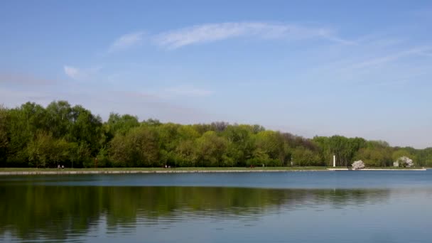 Bella vista sul lago nel parco e sugli alberi — Video Stock